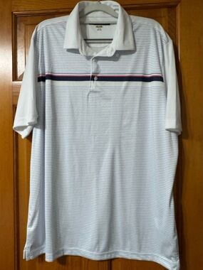 Greg Norman Collection White Polo with Chest Stripe